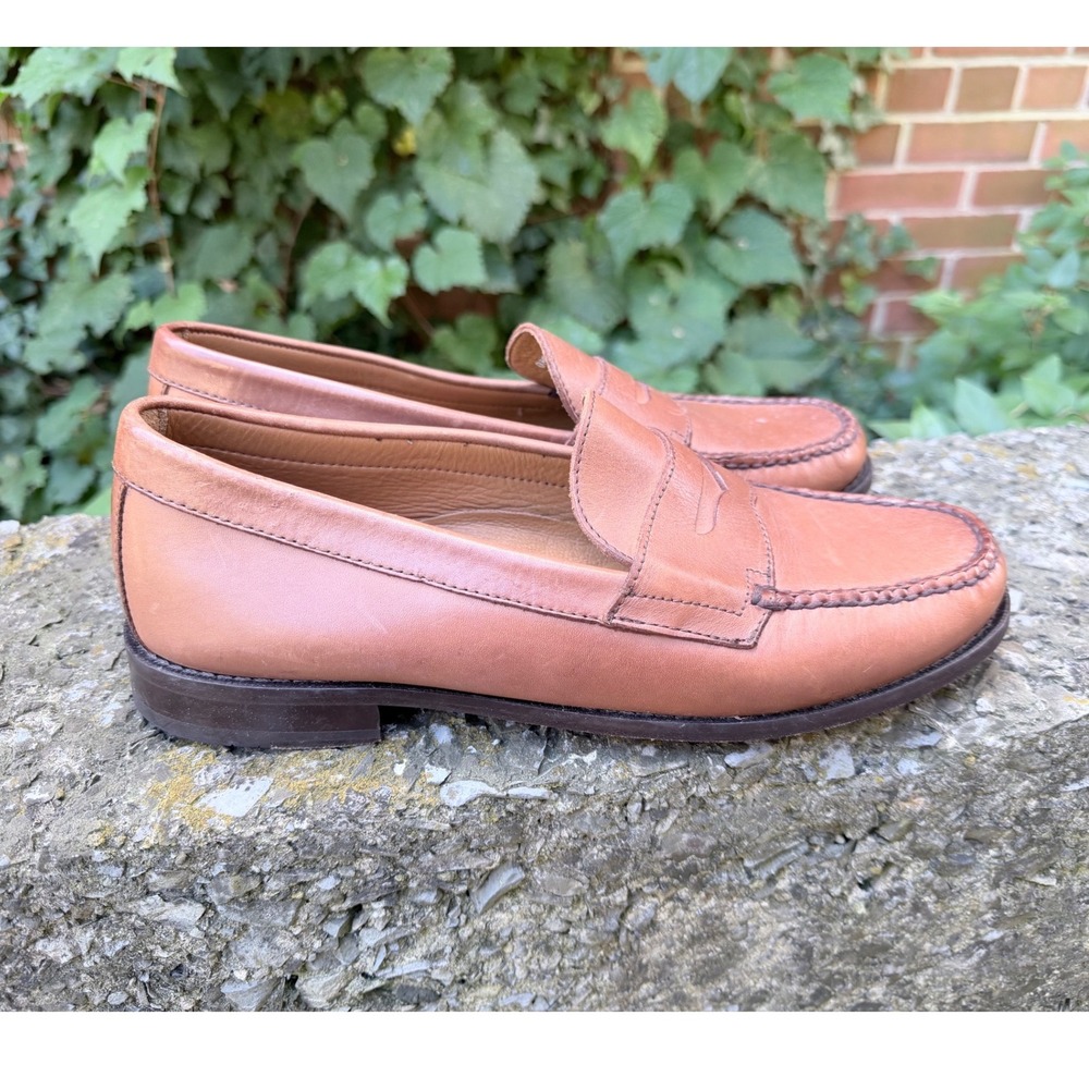 Mens 10M Bass Wilton Penny Loafer Tan Leather Classic Preppy Dress Shoes Brazil